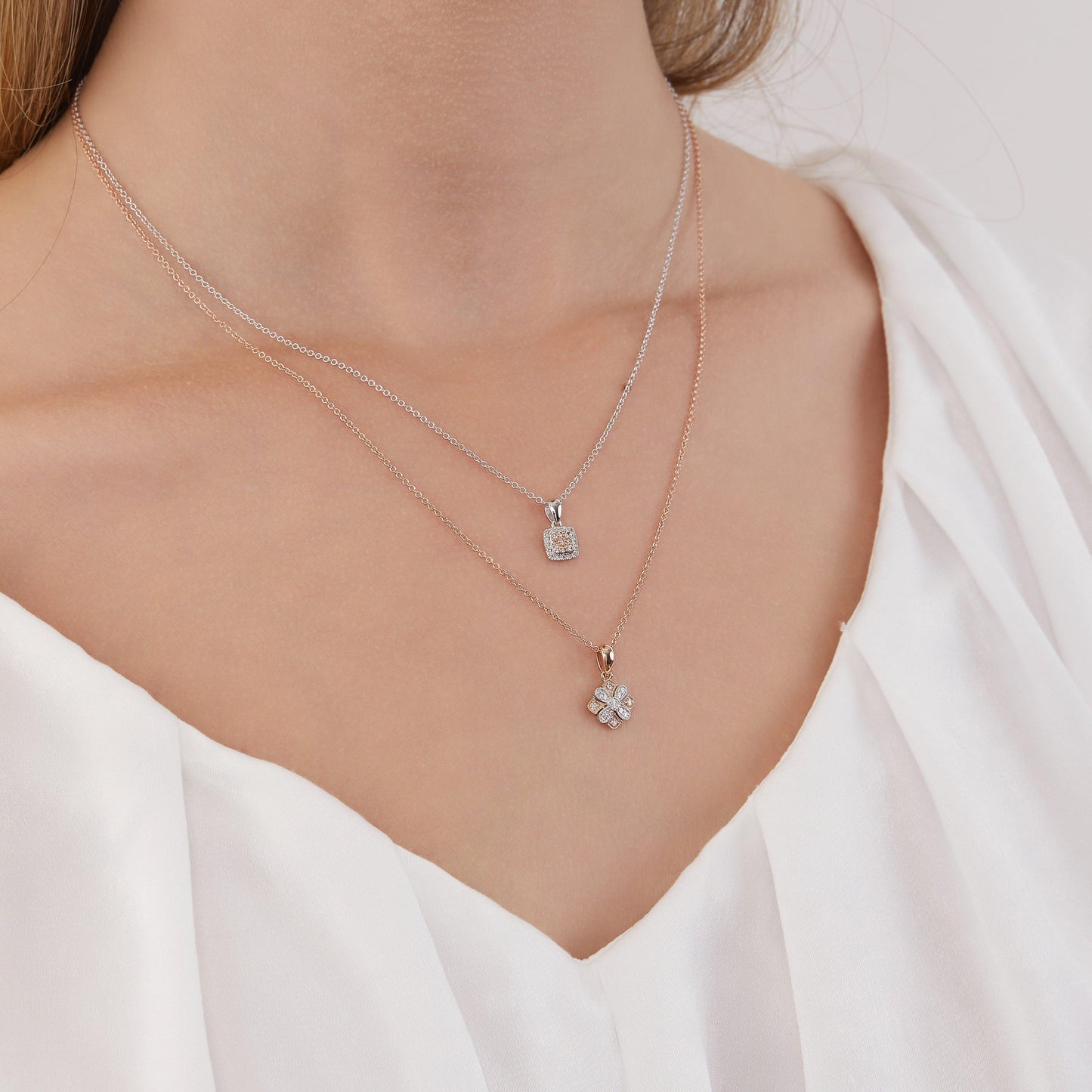 Eminence Pinks Diamond Square Pendant | White Gold - Rosendorff Diamond Jewellers