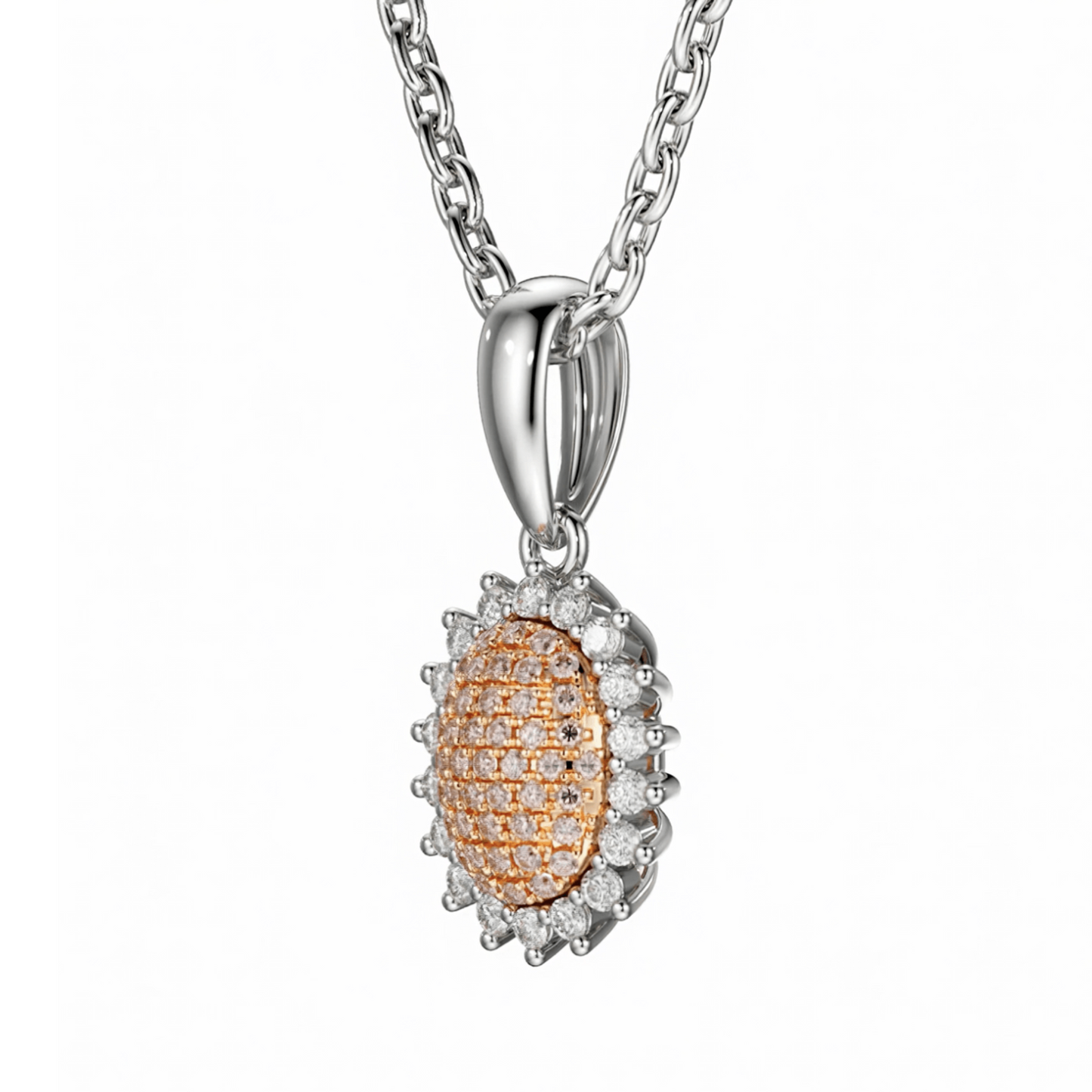 Eminence Pinks Sunflower Oval Pave Pendant | 18ct White Gold - Rosendorff Diamond Jewellers