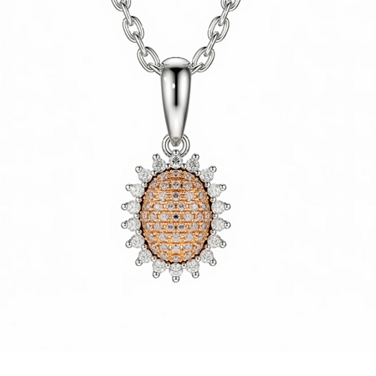 Eminence Pinks Sunflower Oval Pave Pendant | 18ct White Gold